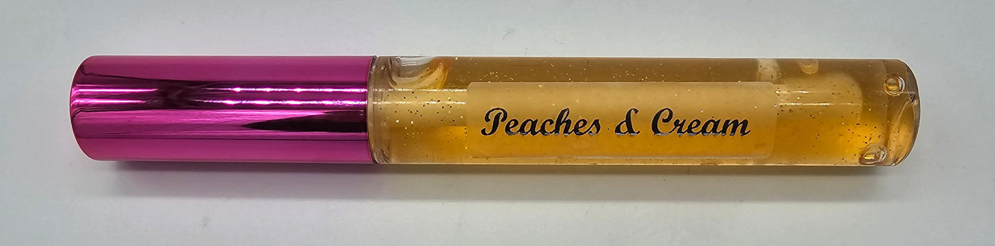 Luxury Moisturized Lip Scrub, Double-Sided Silicone Exfoliating Lip Brush, & Lip Gloss Trio-Peaches & Cream